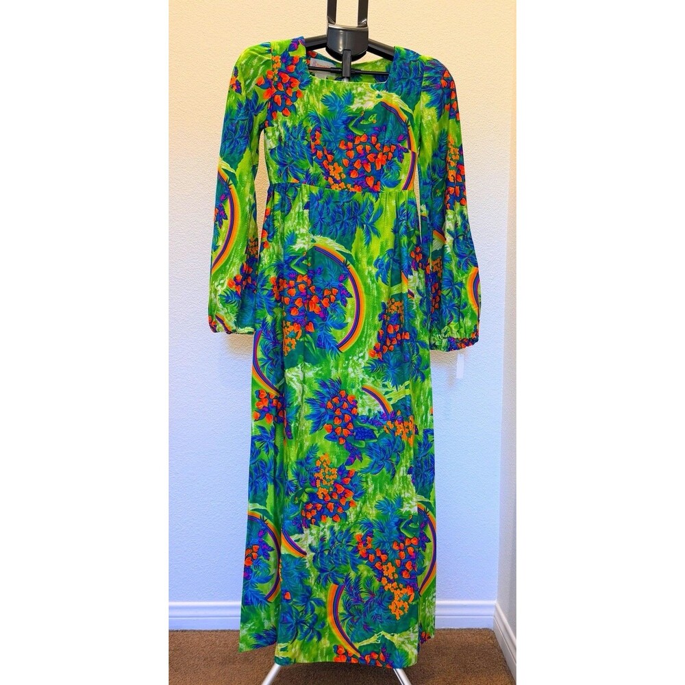 Vintage Pomare Tahiti NWT Hawaiian Tropical Rainbow Floral Maxi Dress Size 8